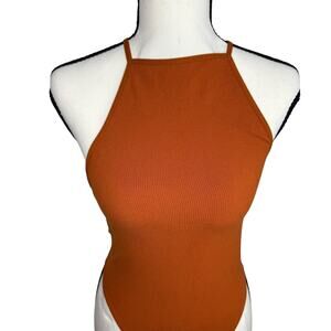 Women’s Forever 21 Rust Orange Ribbed Halter Bodysuit